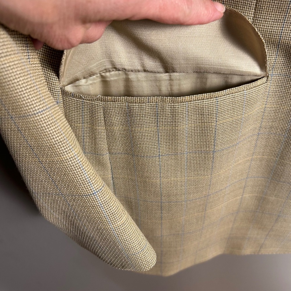 Canali Sport Coat Mens US 48R IT 58R Tan Windowpane Lightweight Wool Italy - Picture 6 of 15